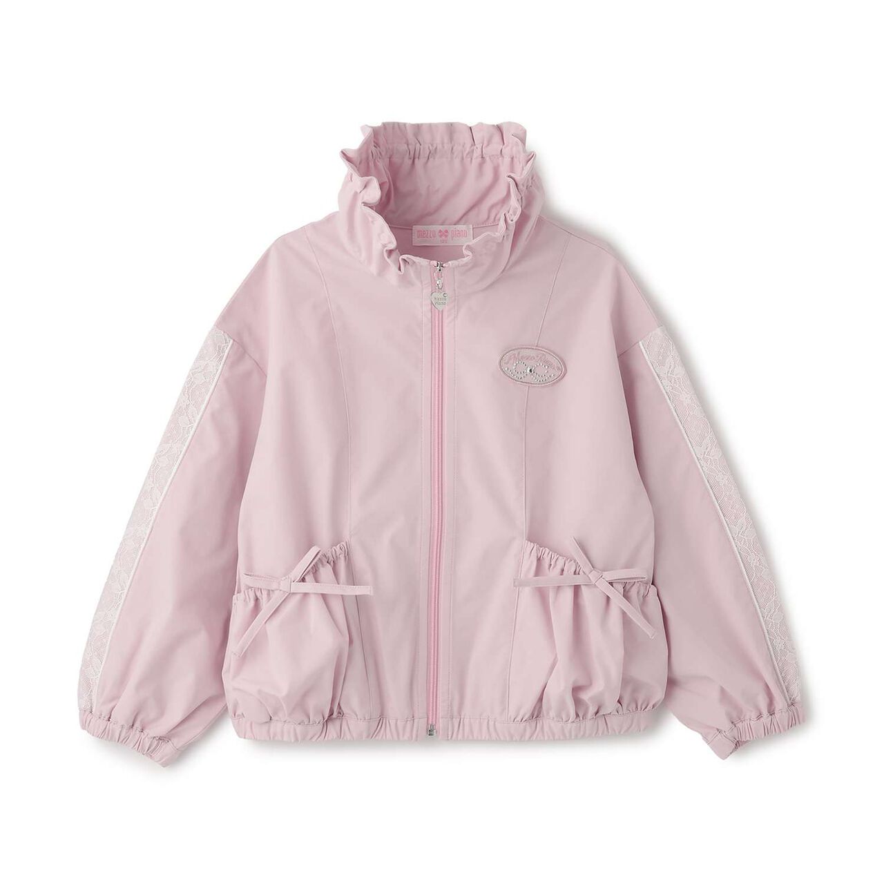 Lace Sleeve Bomber Jacket [Water-Repellent Finish],Pink, large image number 5