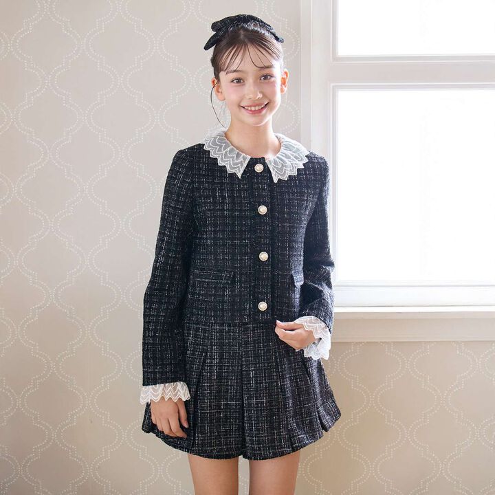 Tweed Ribbon Hair Barrette,Black, medium image number 1