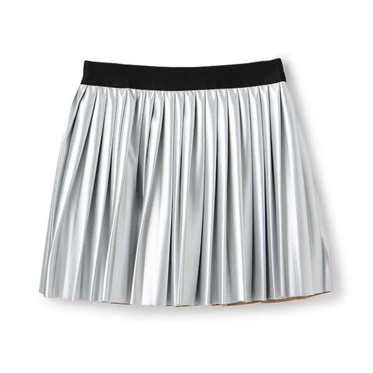 Soft Faux Leather Pleated Skirt (Inner Shorts Included),Silver, large image number 2