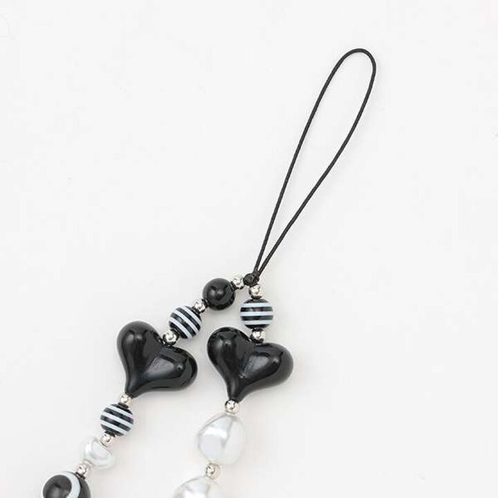 Pearl Bead Heart Charm,Black, medium image number 2