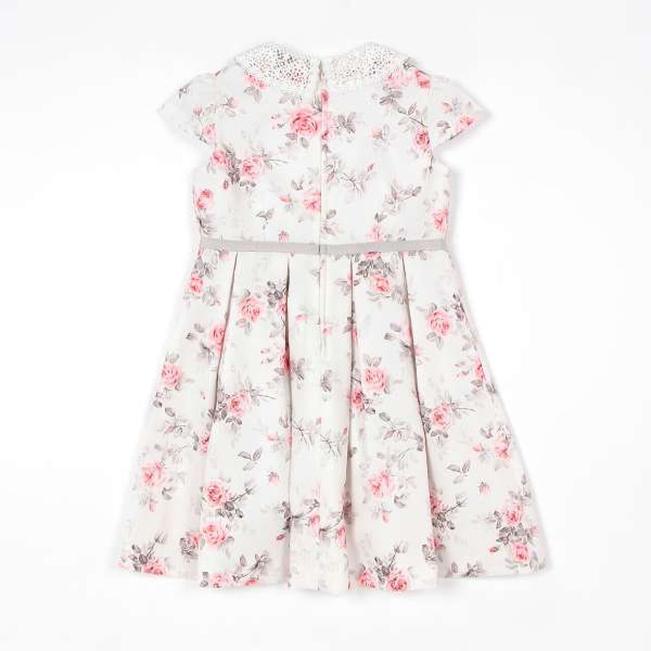 Lace Collar Floral Dress & Jacket Set,Pearl white, large image number 19