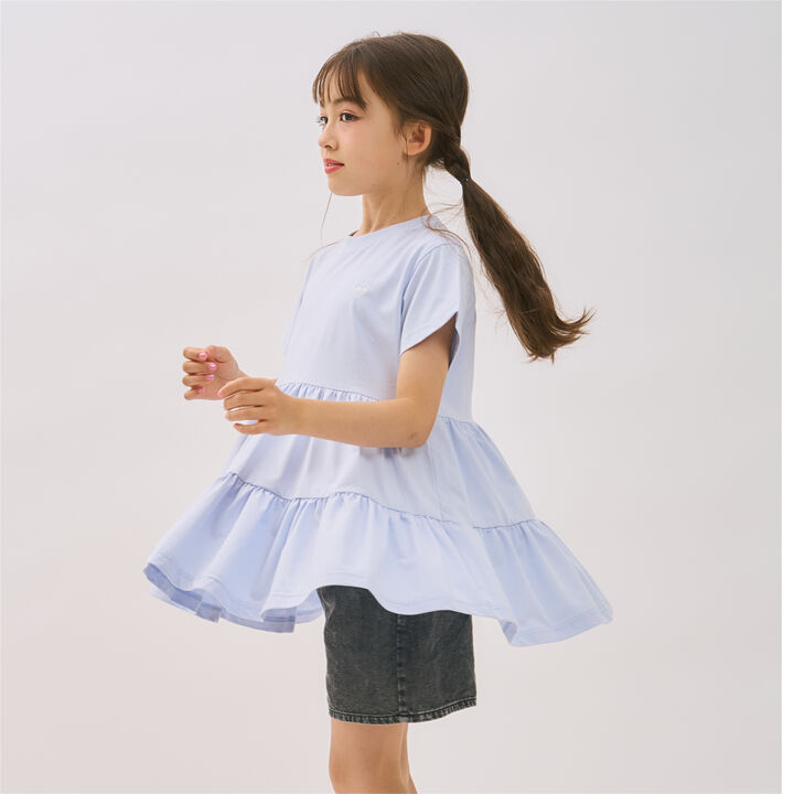 [DailyMe] Short-Sleeve Tiered Tunic with Heat Shielding, Quick-Dry & Antibacterial,Sax blue, medium image number 2