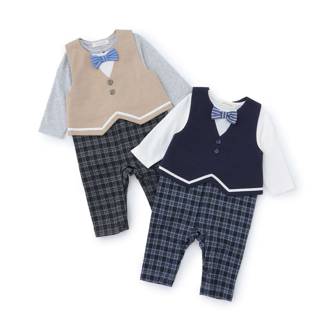 Checkered Coverall with Vest-Style Apron,Beige, large image number 12