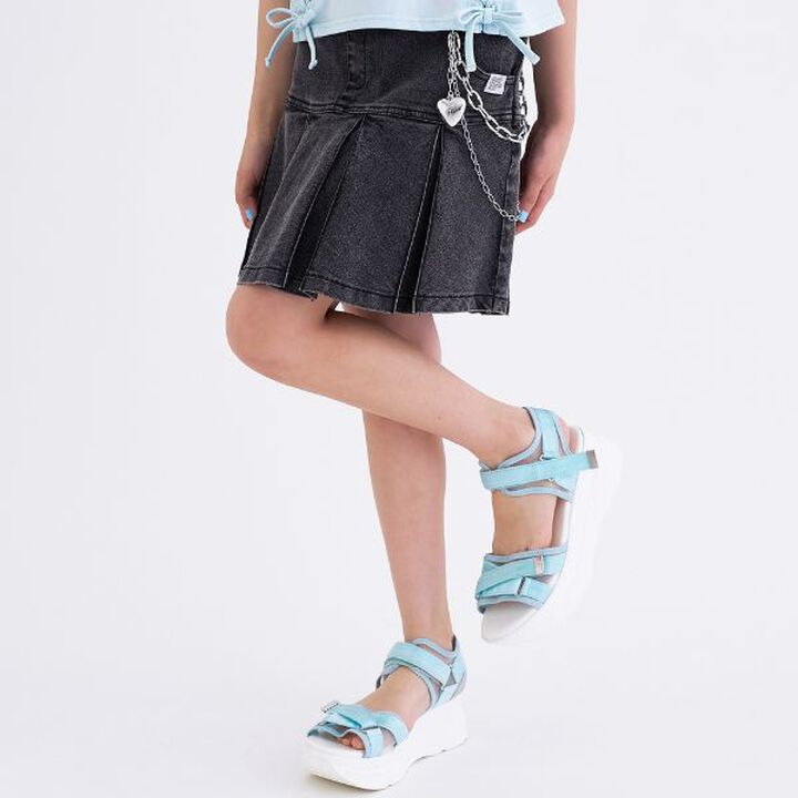 Chain-Accent Pleated Hem Skirt,Black, medium image number 6