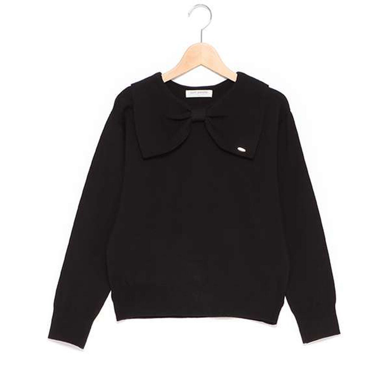 Ribbon Collar Knit,Black, large image number 0