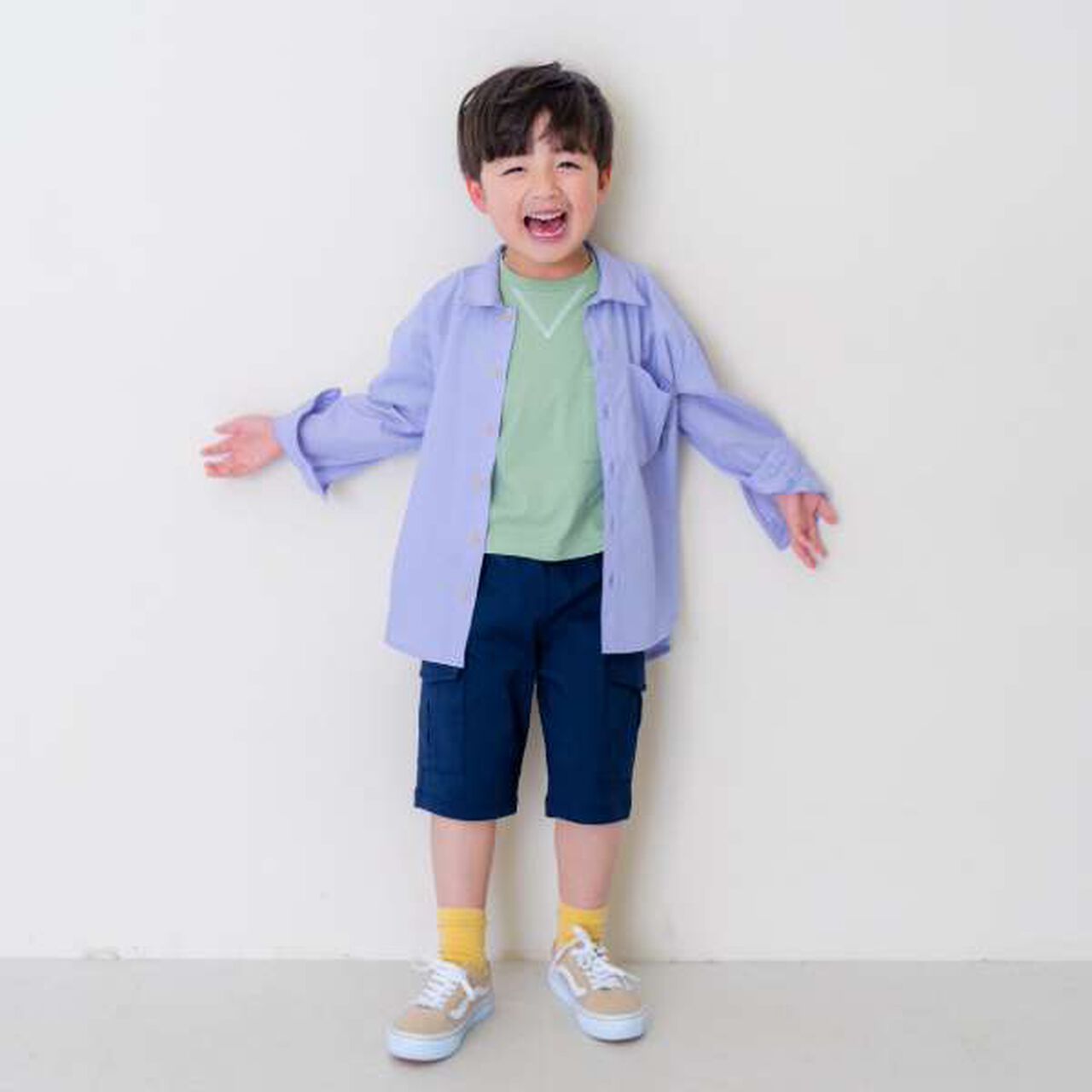 Drop Shoulder Pattern Long-Sleeve Shirt,Navy, large image number 1