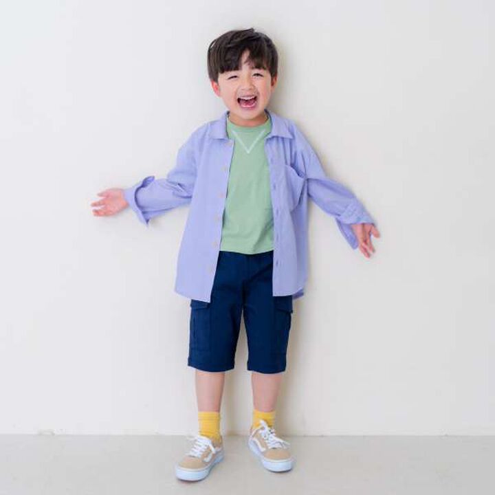 Drop Shoulder Pattern Long-Sleeve Shirt,Navy, medium image number 1