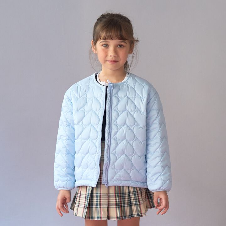[Light and Fluffy] Heart Quilted Puff Jacket with Storage Pouch,Blue gray, medium image number 0