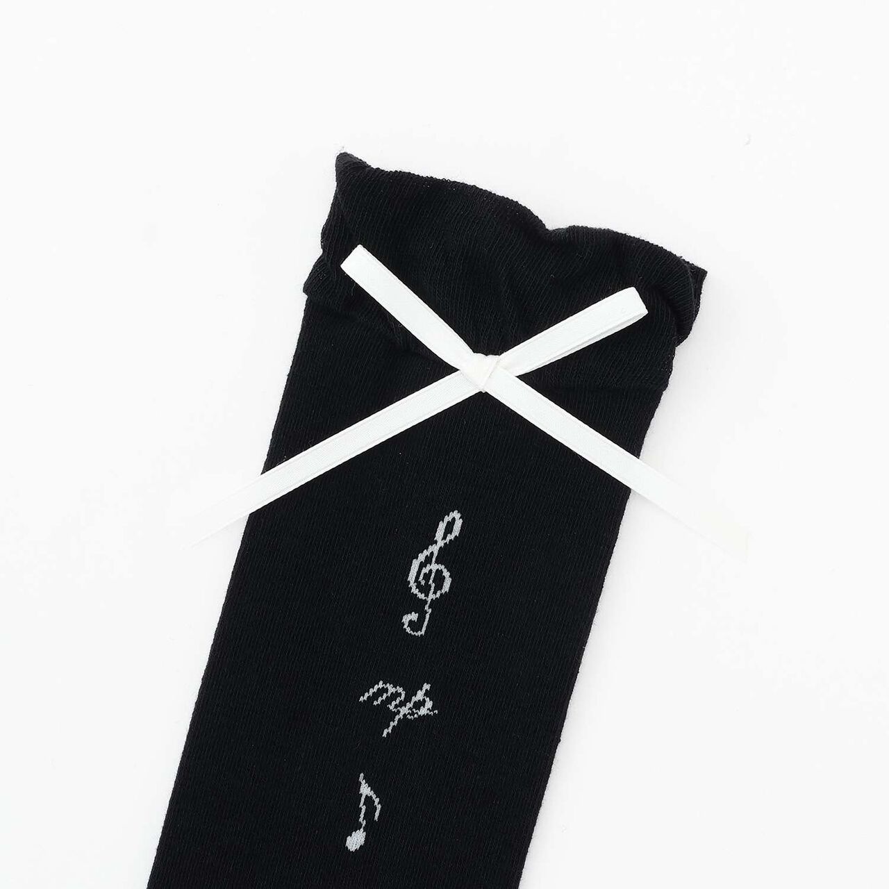 Note & Ribbon Knee-High Socks♪,Black, large image number 1