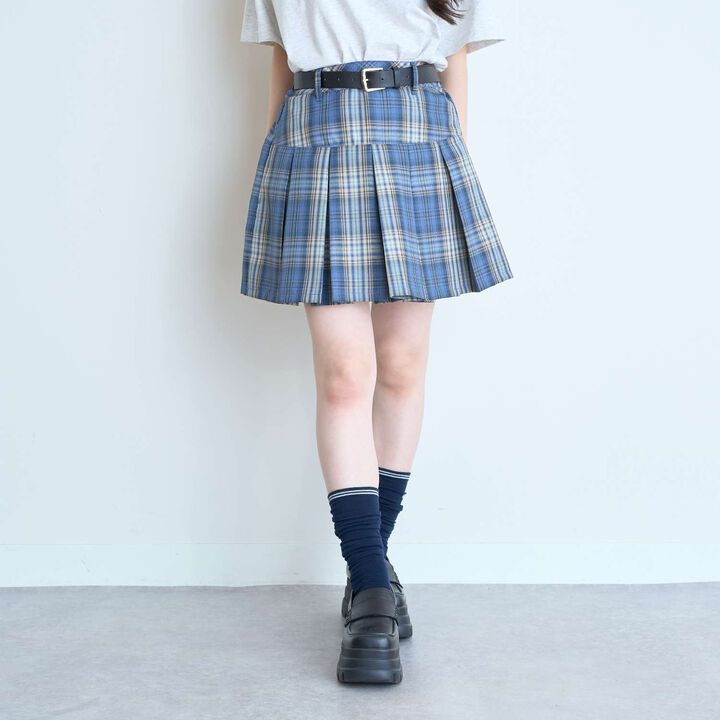 [Easy Care] Check Pleated Skirt with Belt,, medium