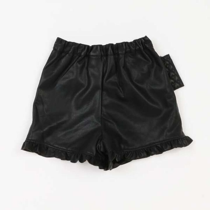 Faux Leather Shorts with Pouch,Black, medium image number 1