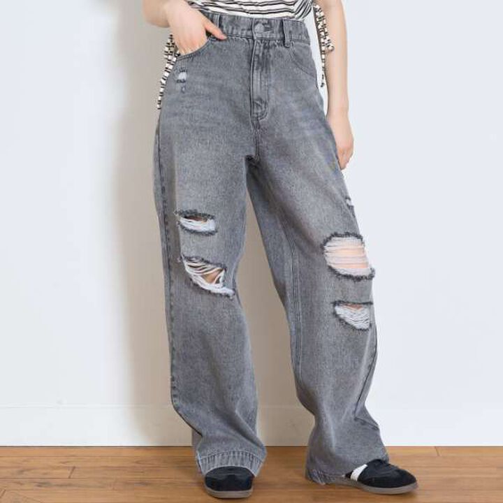 Distressed Wide Pants,Blue, medium image number 3