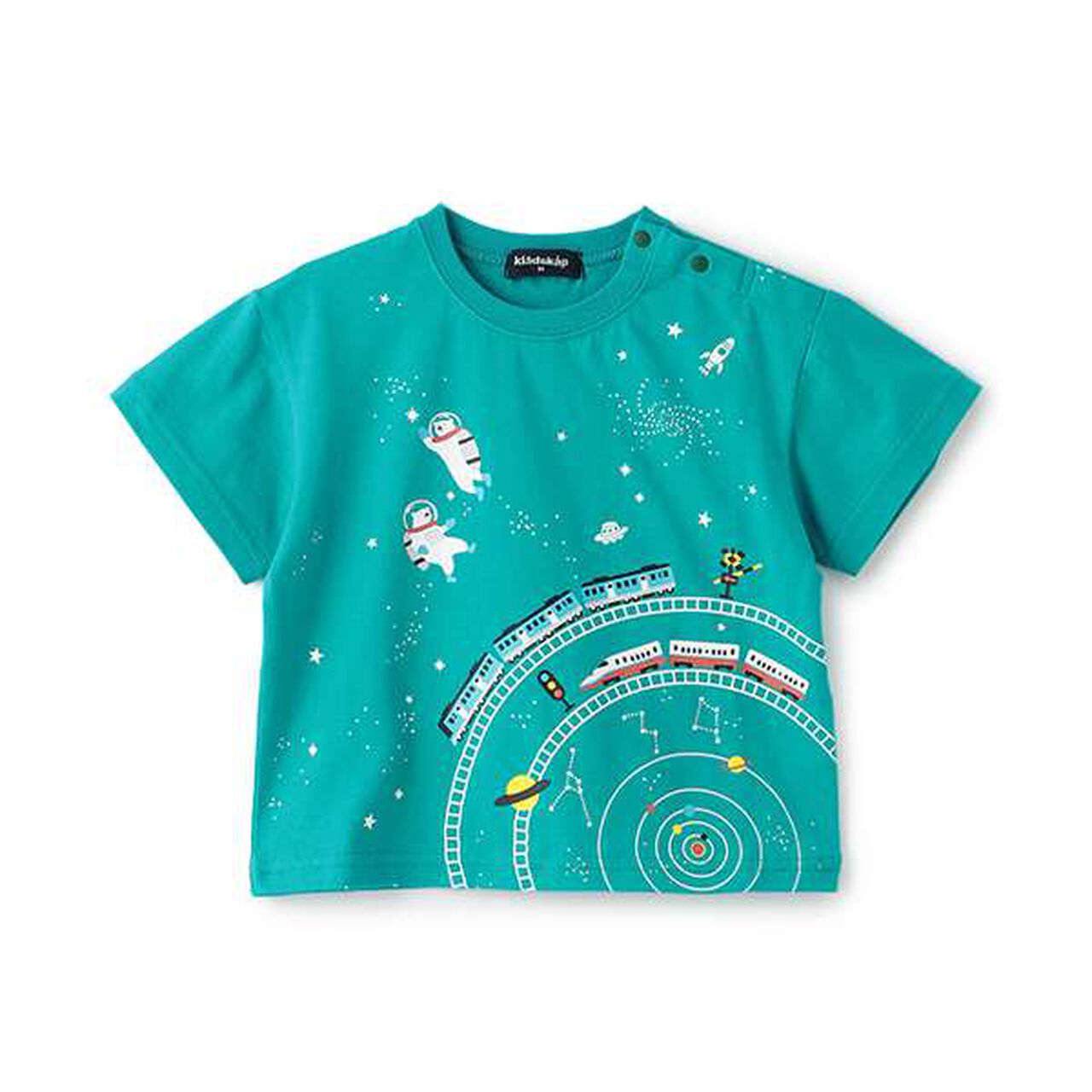 Space and Train Short Sleeve T-Shirt,Blue green, large image number 0