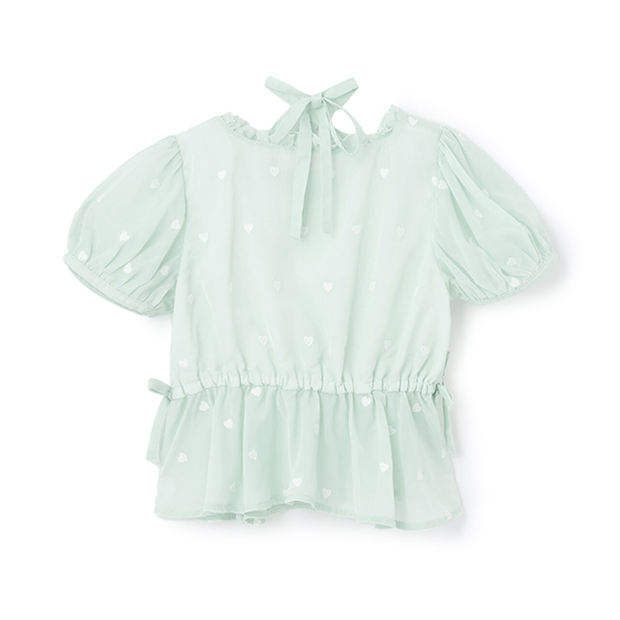 Heart Embroidery Peplum Sheer Blouse,Off white, large image number 1