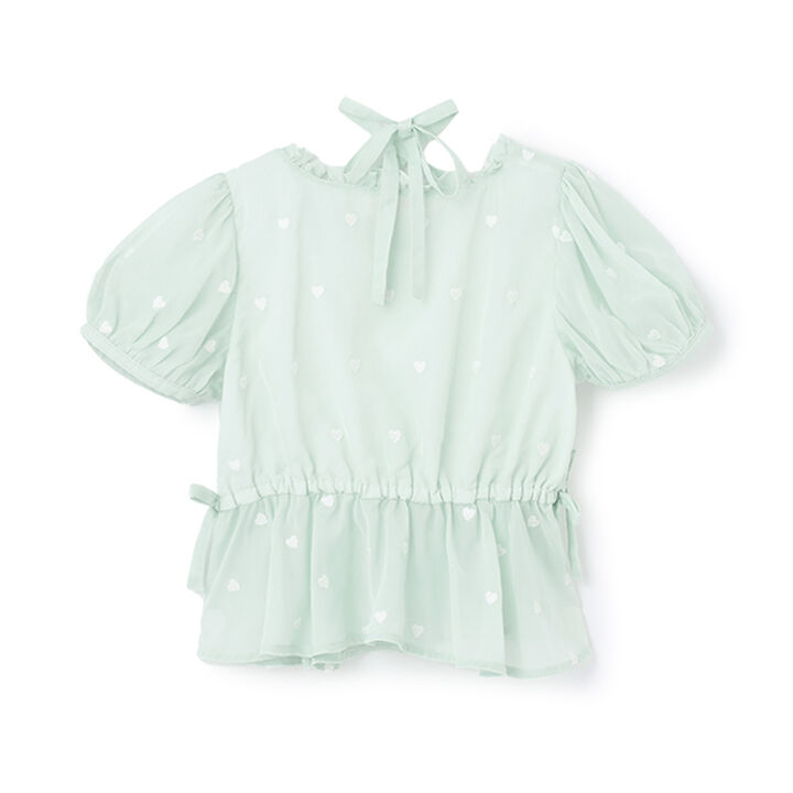 Heart Embroidery Peplum Sheer Blouse,Off white, medium image number 1