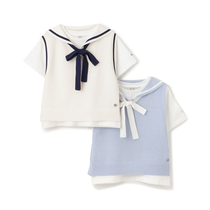 Mesh Sailor Vest & T-Shirt Set,Ivory, medium image number 14