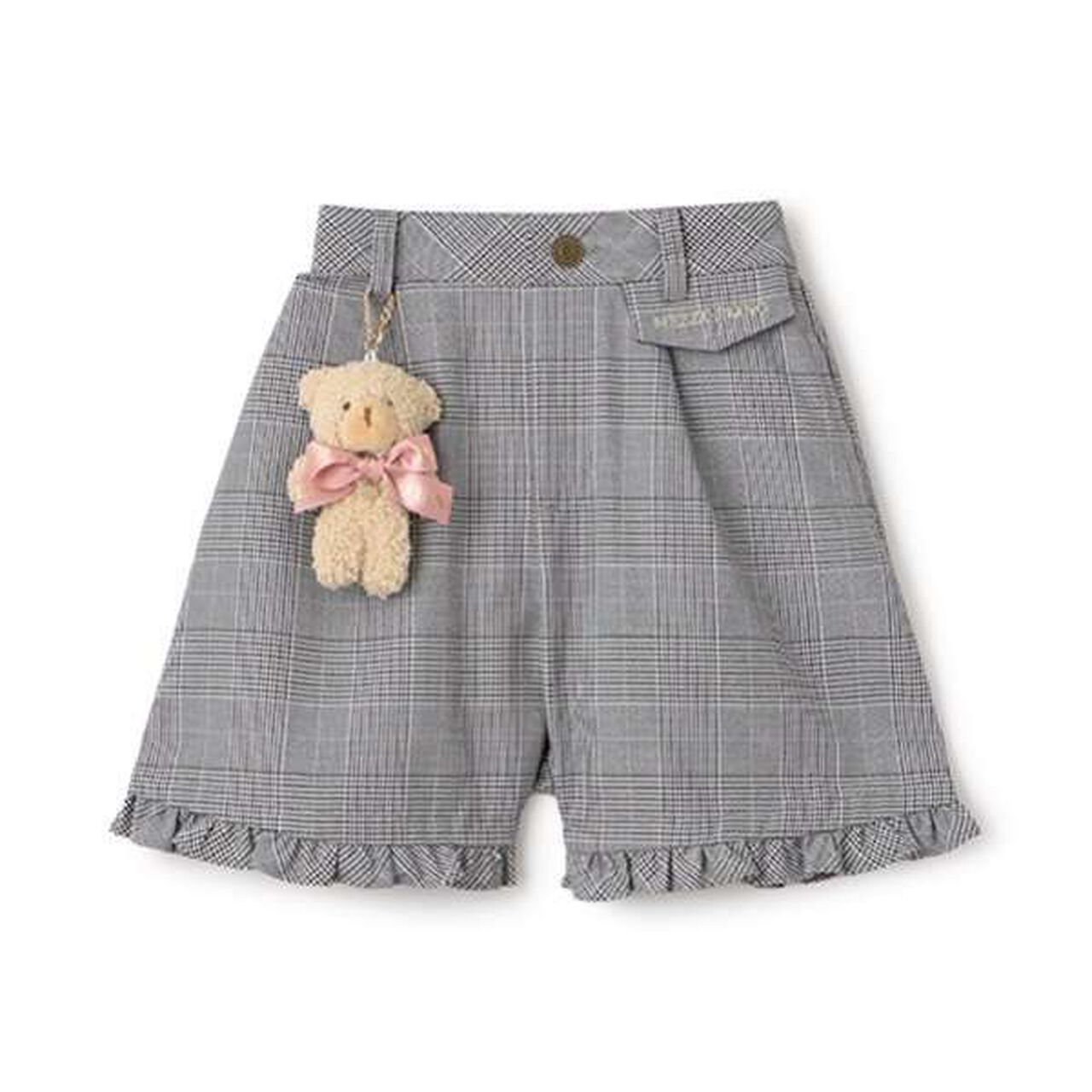 Glen Check Shorts with Bear Charm,Black, large image number 2