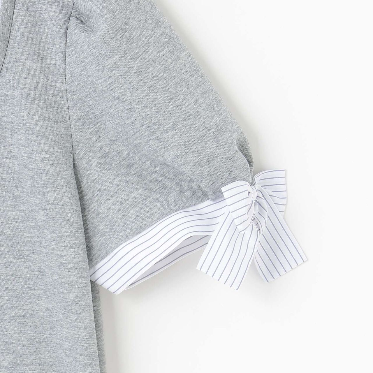 Sleeve Ribbon Fabric Docking T-Shirt,Navy, large image number 3