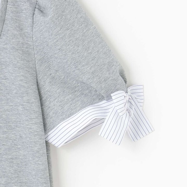 Sleeve Ribbon Fabric Docking T-Shirt,Navy, medium image number 3