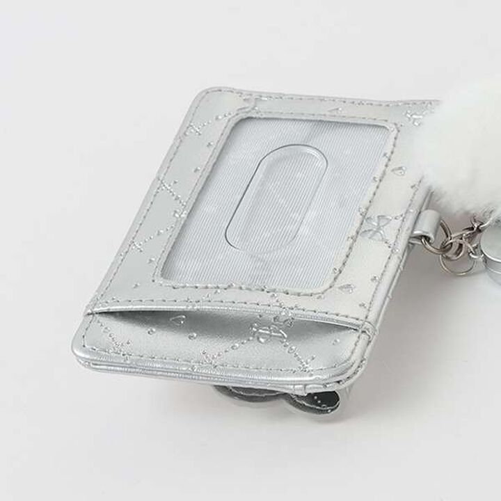 Monogram Pattern Embossed Card Holder with Pom-Pom,Silver, medium image number 5