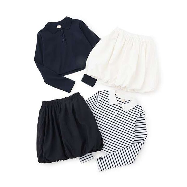[Link] Collar Long Sleeve T-Shirt and Balloon Skirt Set,Multi color, medium image number 4