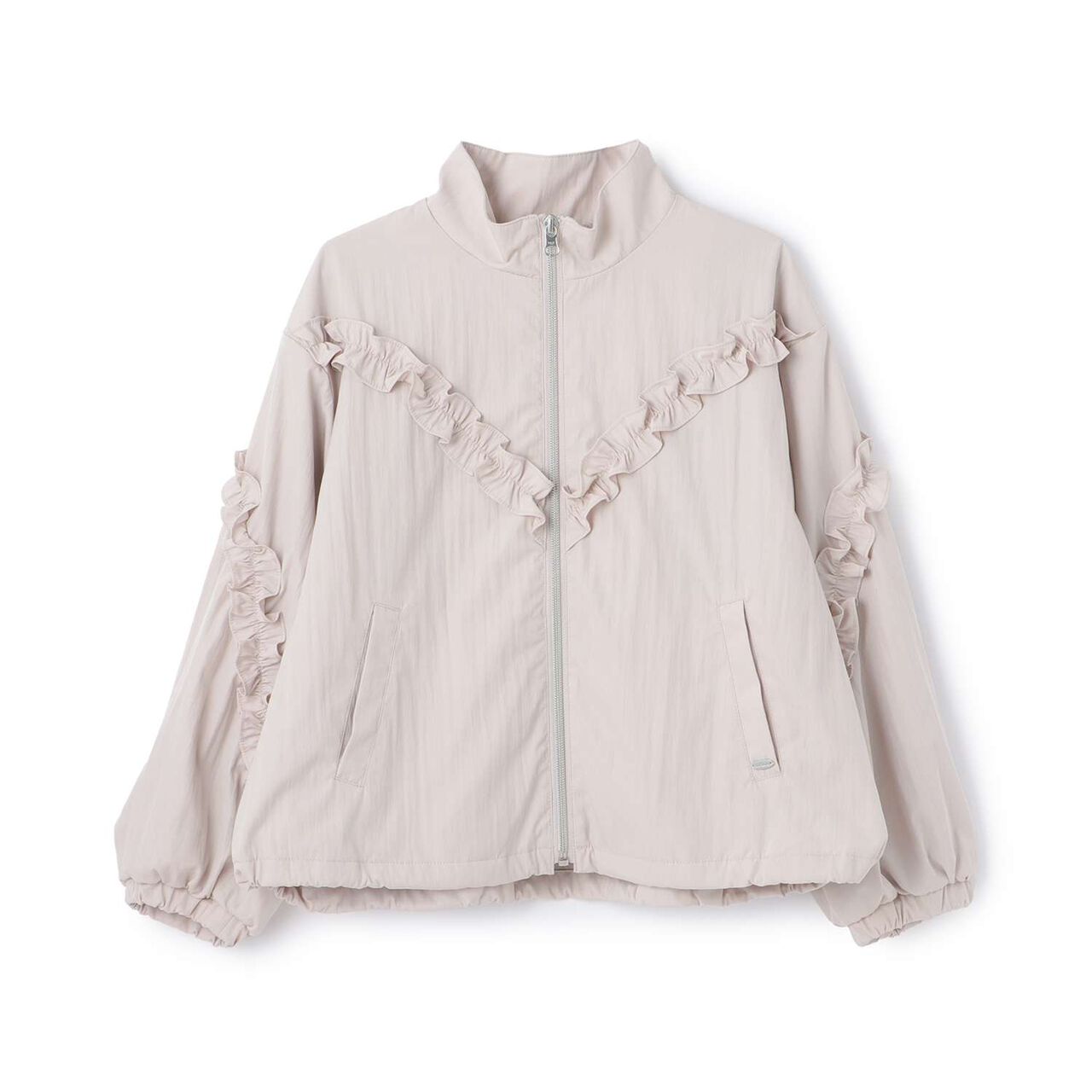 Stand Collar Frill Bomber Jacket,Light beige, large image number 8