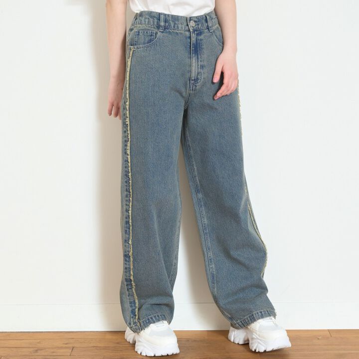 Fringe Denim Pants,Navy, medium image number 8