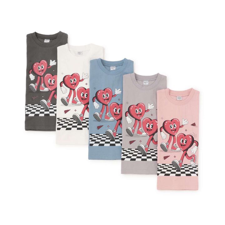 [USA Cotton] Heart Character Motif Wide Long Sleeve T-Shirt,Charcoal gray, medium image number 6