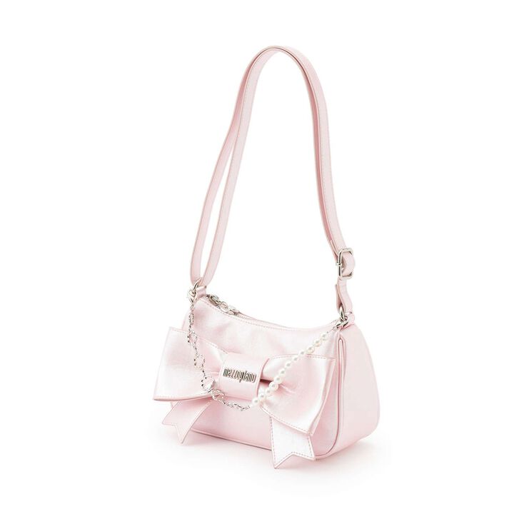 Chain-Decorated Ribbon Shoulder Bag,, medium