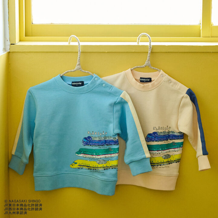 Side-Stripe Sleeve Sweatshirt with Train Design,Ivory, medium image number 9