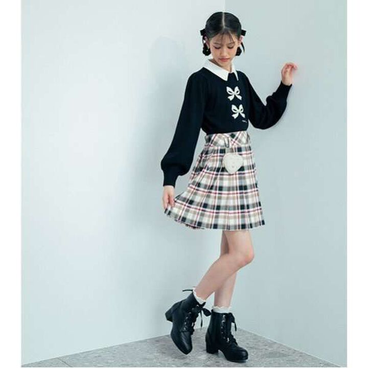 Heart Mini Bag Included Custom Check Pleated Skirt,Deep red, medium image number 11