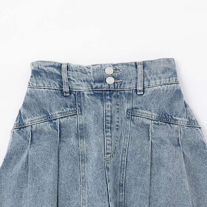 Denim Pleated Skirt-Pants for Beautiful Legs,Light blue, medium image number 8