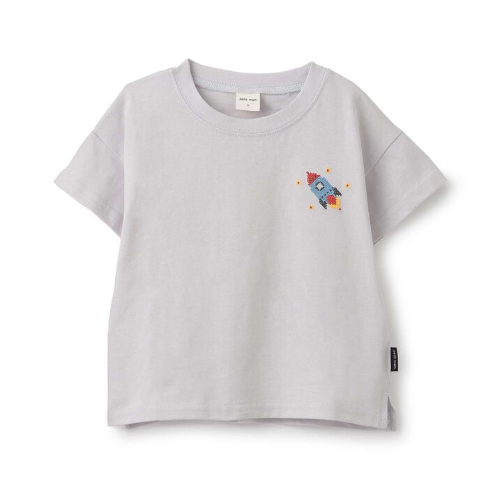 [Food Stain Resistant] Embroidered Short Sleeve T-Shirt,Coral red, medium image number 18