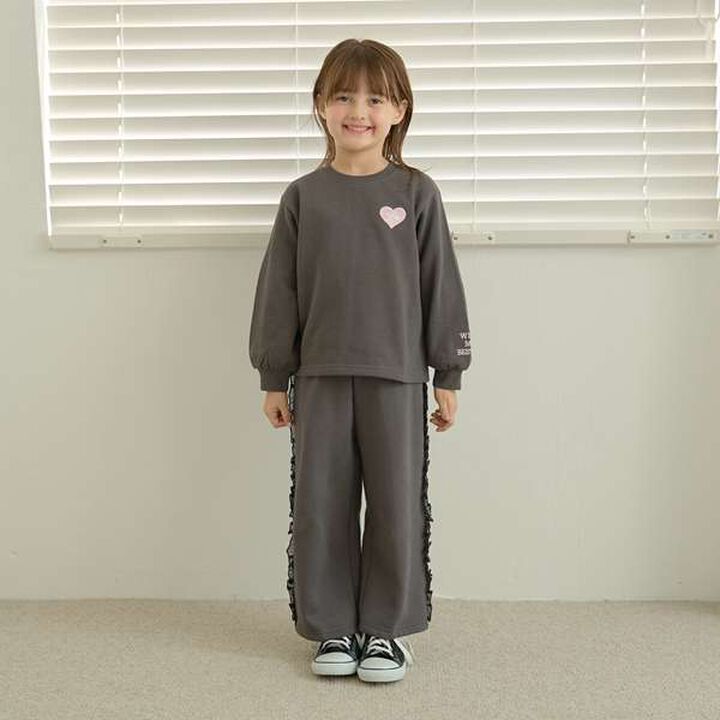 Pilling-Resistant Side Frill Wide Sweatpants,Charcoal gray, medium image number 4