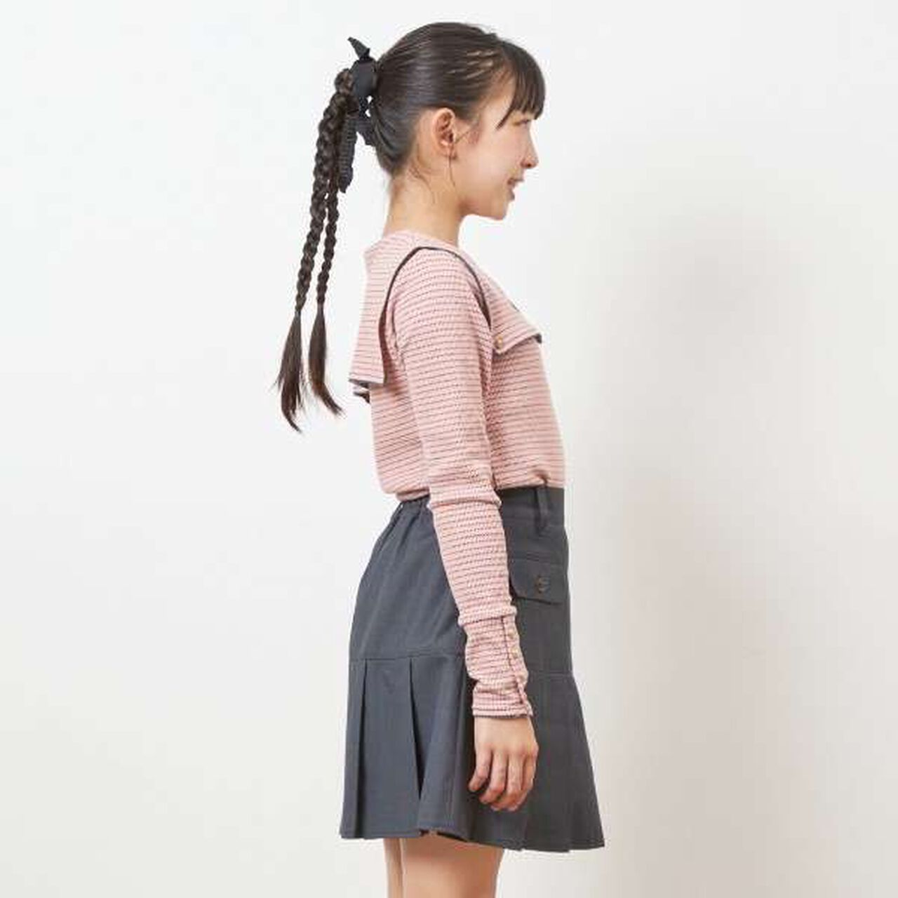 Trois Lapins Pleated Skirt with Inner Pants (140-150),Charcoal gray, large image number 8