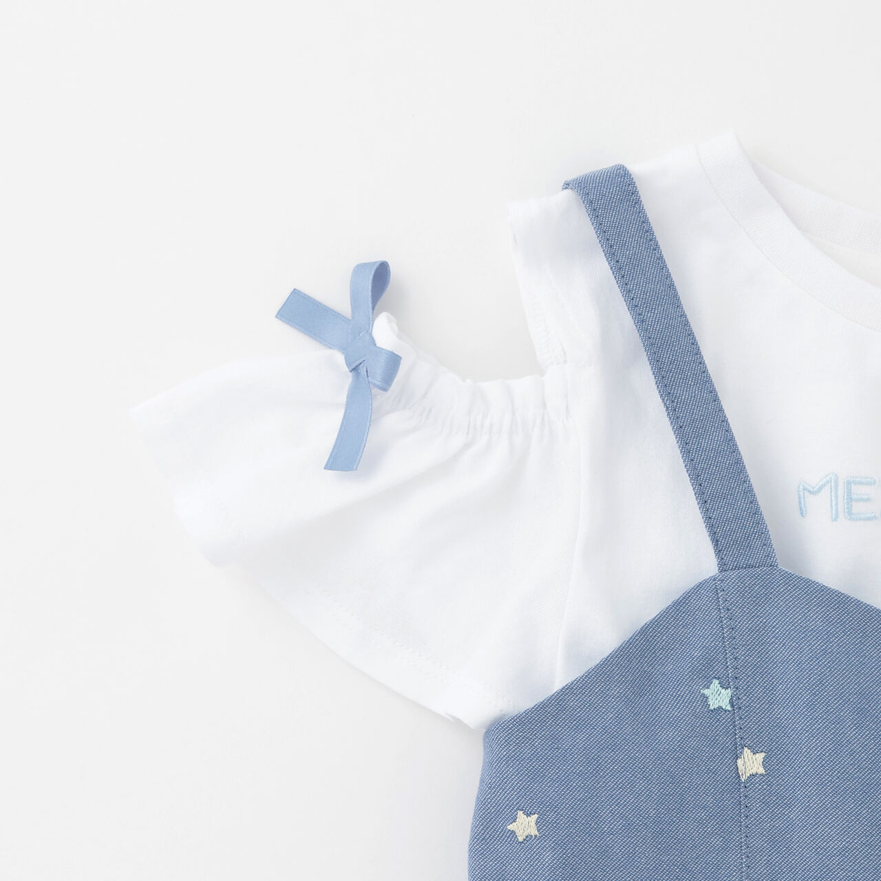 Shoulder Opening Short Sleeve T-Shirt & Star Camisole Dress Set,Sax blue, large image number 10