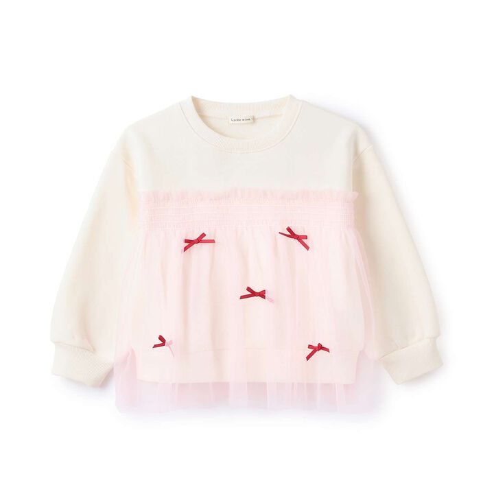 [Lycee Mine Ballet Series] Wool Lined Sweatshirt with Tulle and Ribbon,Ivory, medium image number 1