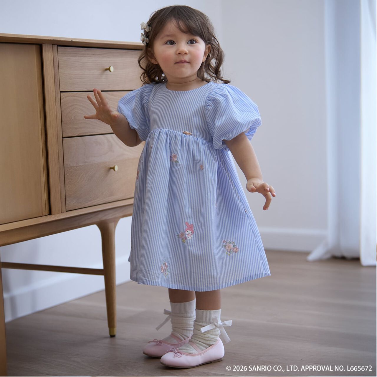 [Sanrio Characters] Embroidered Puff One-Piece Dress,Blue, large image number 0