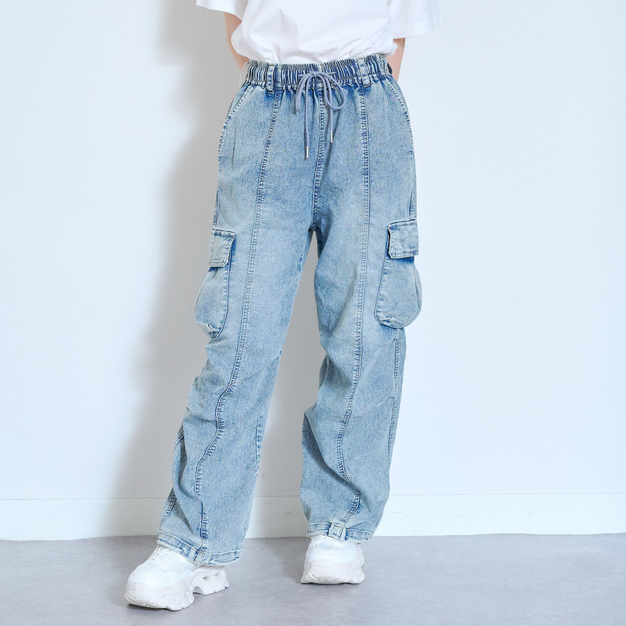 [LTXC/ME DENIM] Stretch Quick-Dry Denim Cargo Pants with Belt Loops,Blue, large image number 0