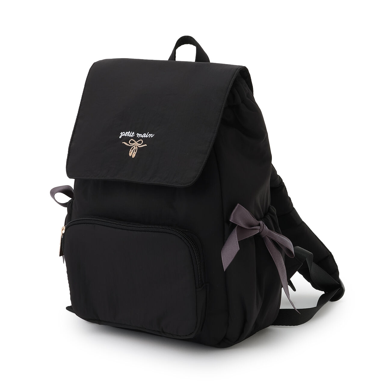Padded Ribbon Backpack,Black, large image number 0