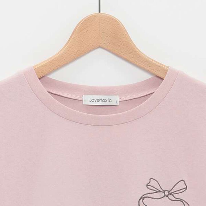 Ribbon Embroidered Half T-Shirt,Mocha tea, medium image number 15