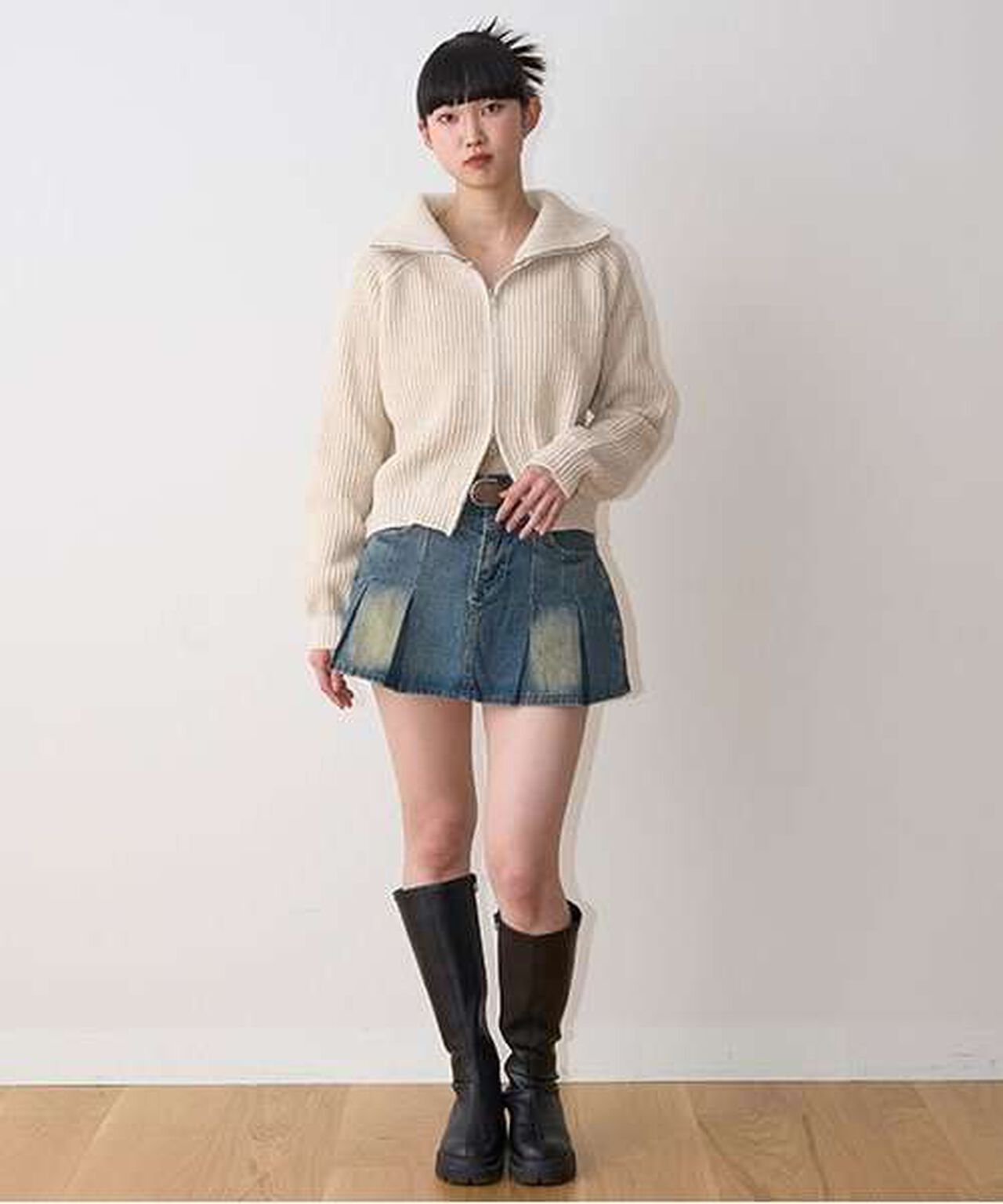 Stand Zip Knitwear,Top gray, large image number 1