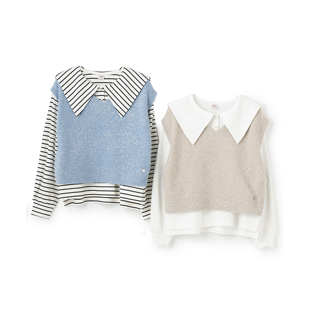 Shaggy Vest & Sailor Long-Sleeve T-Shirt Set,Sax blue, large image number 17