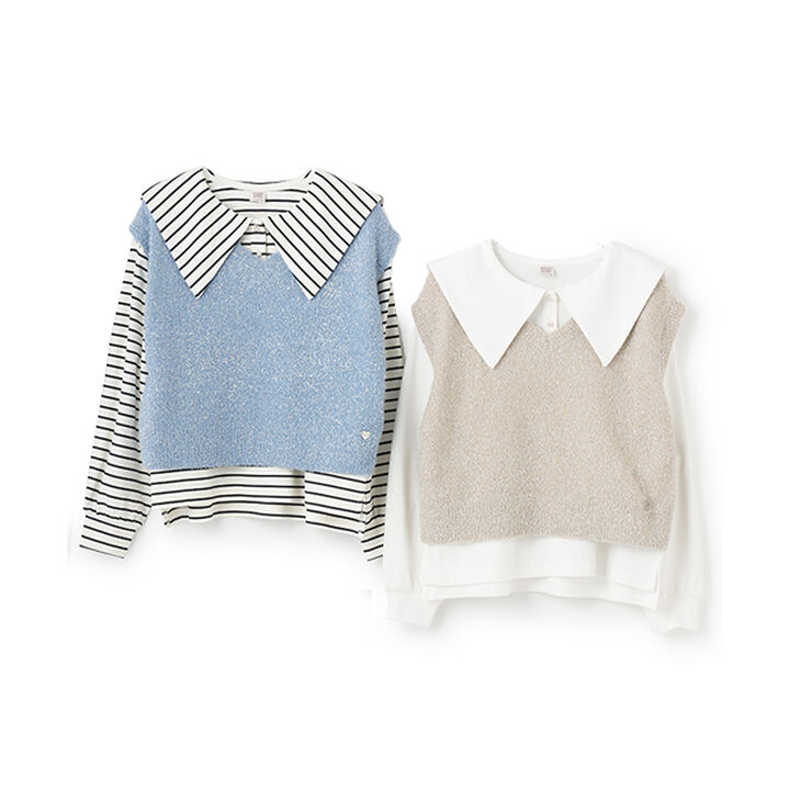 Shaggy Vest & Sailor Long-Sleeve T-Shirt Set,Sax blue, medium image number 17