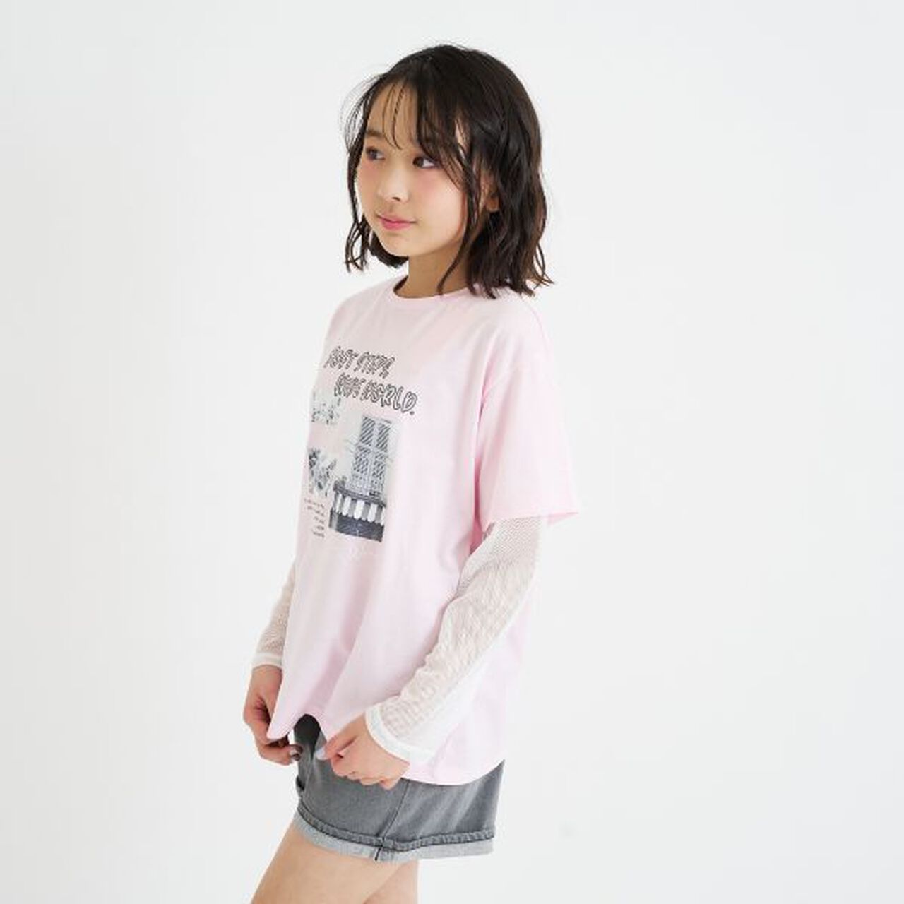 Mesh Sleeve Combination Big T-Shirt,Off white, large image number 22