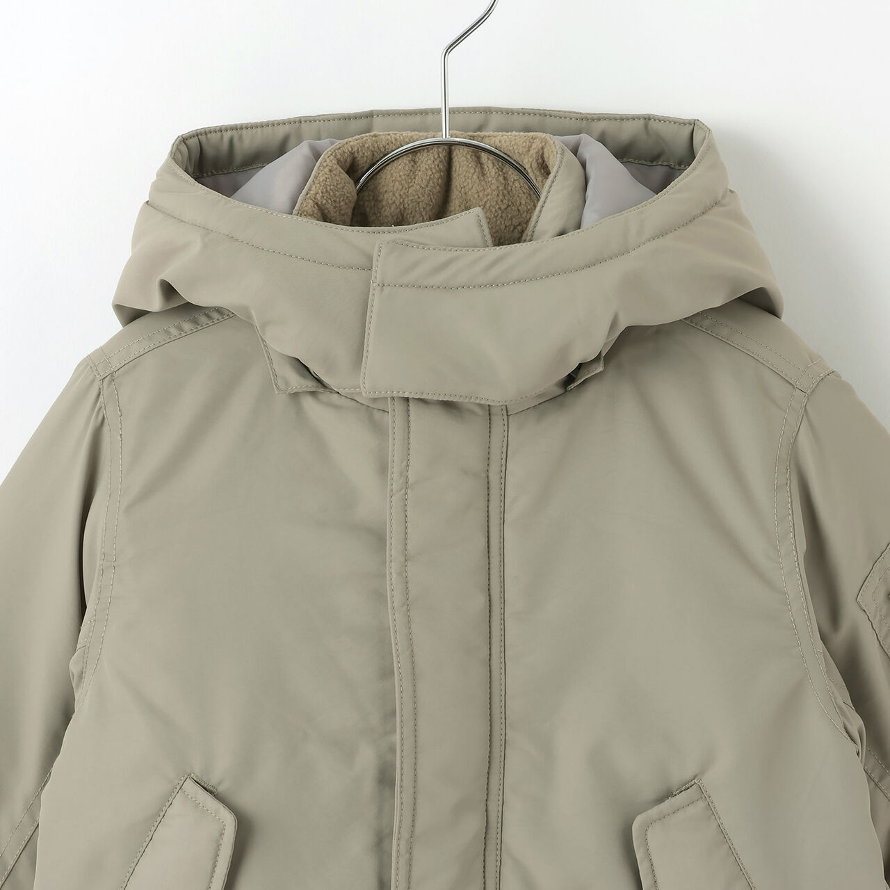 Washable MA1 Style Removable Hood Jacket,Khaki, large image number 12