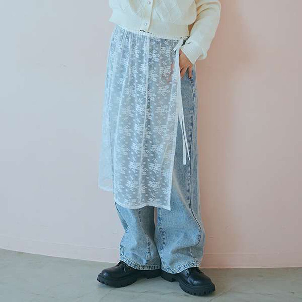 Lace Maxi Skirt,Off white, large image number 0