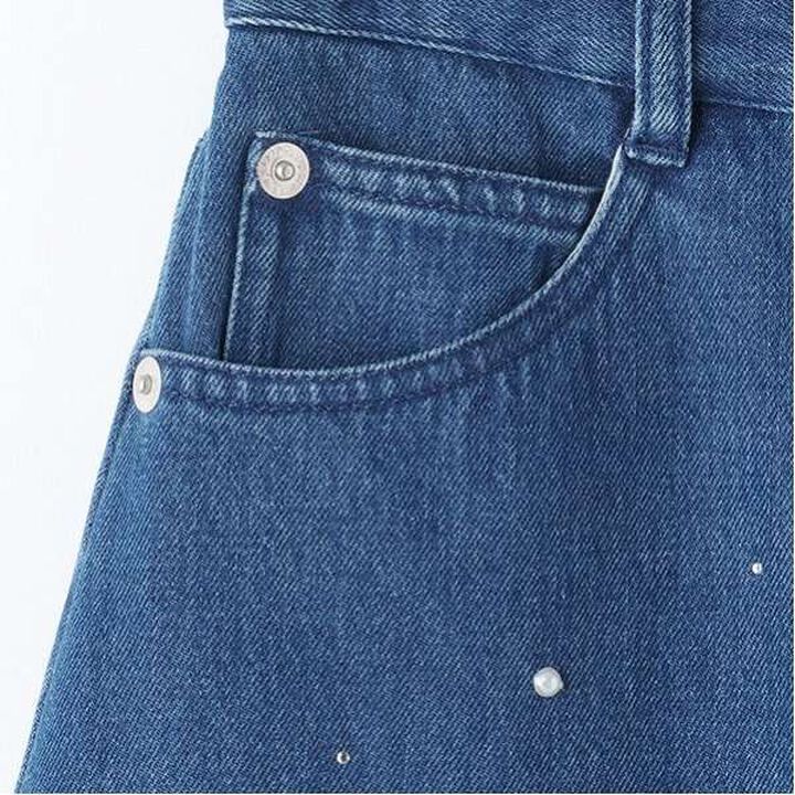 Pearl & Rhinestone Denim Midi Skirt,Black, medium image number 10