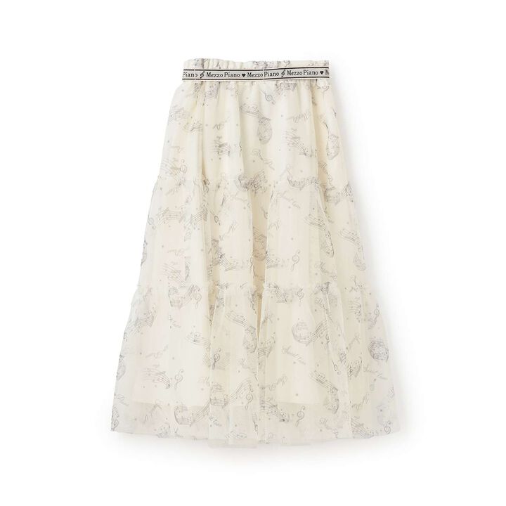 Musical Note Pattern Frill Tulle Skirt♪,Black, medium image number 1