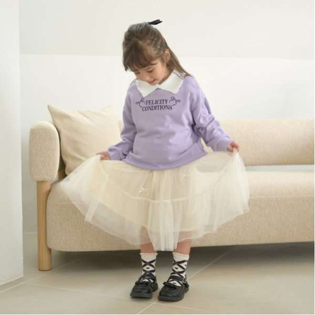 Pilling-Resistant Fuzzy Frill Collar Sweatshirt,Top gray, large image number 3